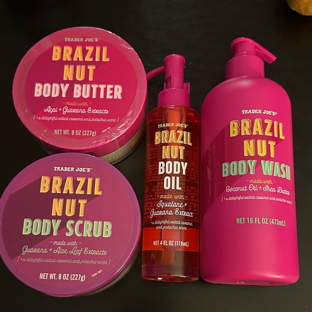 New Trader Joe’s Brazil Nut Butter Body Wash Scrub Oil Bath Set Bundle